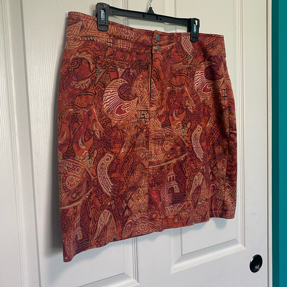 Chico’s Burnt Orange & Gold Abstract Print Mini Skirt XL - Picture 3 of 9